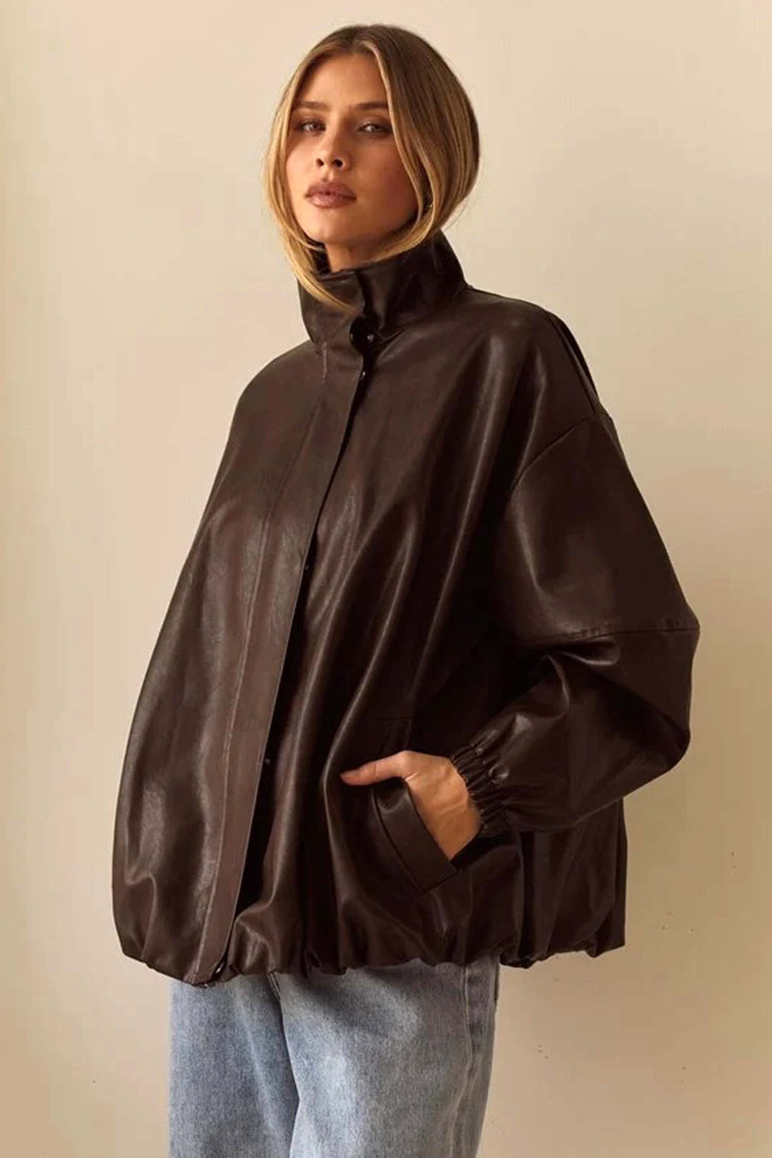 Milo Leather Look Bomber in Chocolate