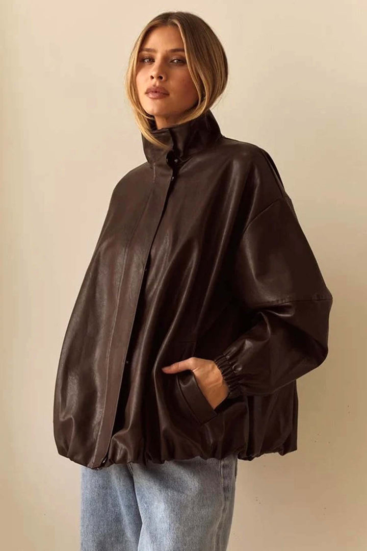 Milo Leather Look Bomber in Chocolate