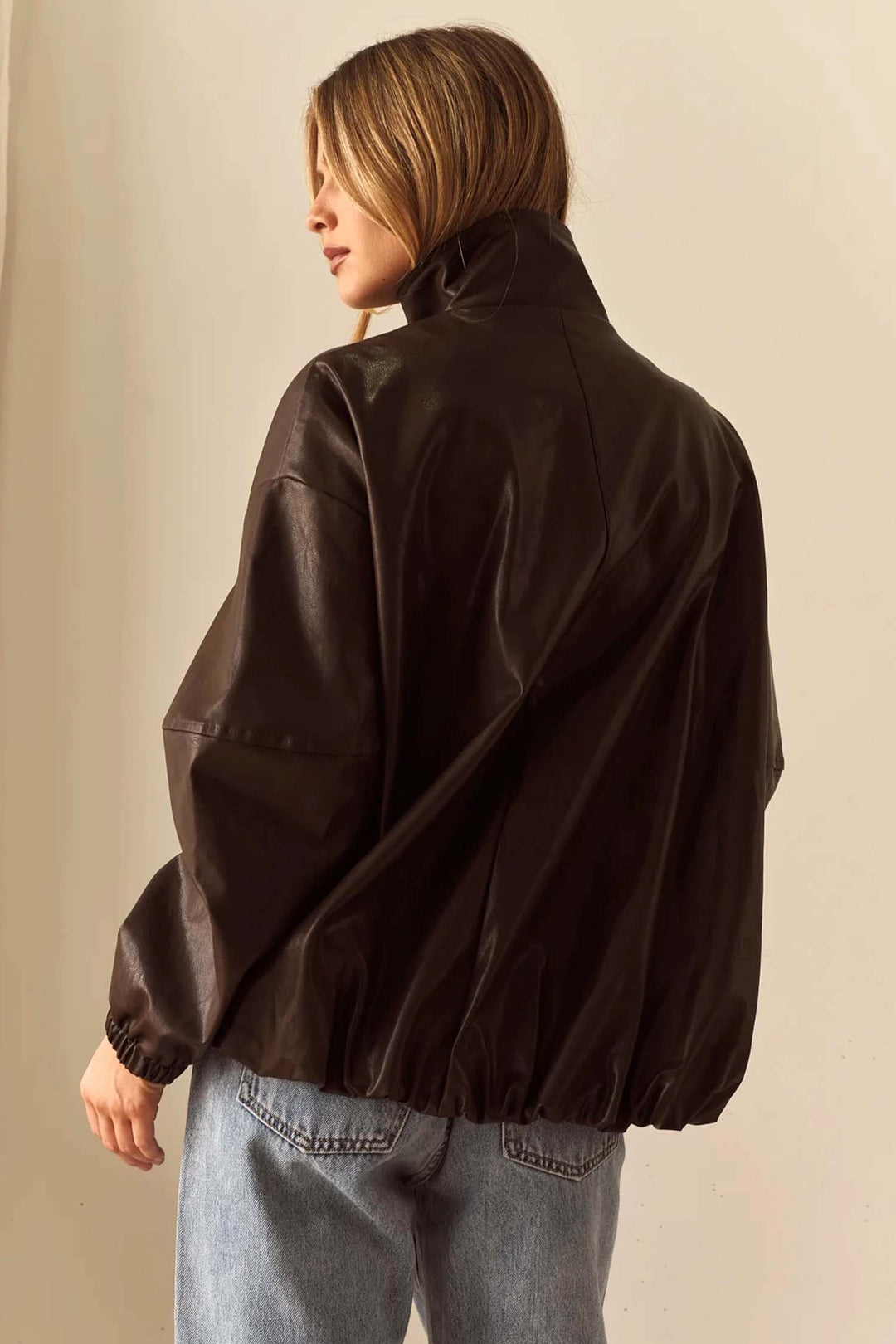 Milo Leather Look Bomber in Chocolate