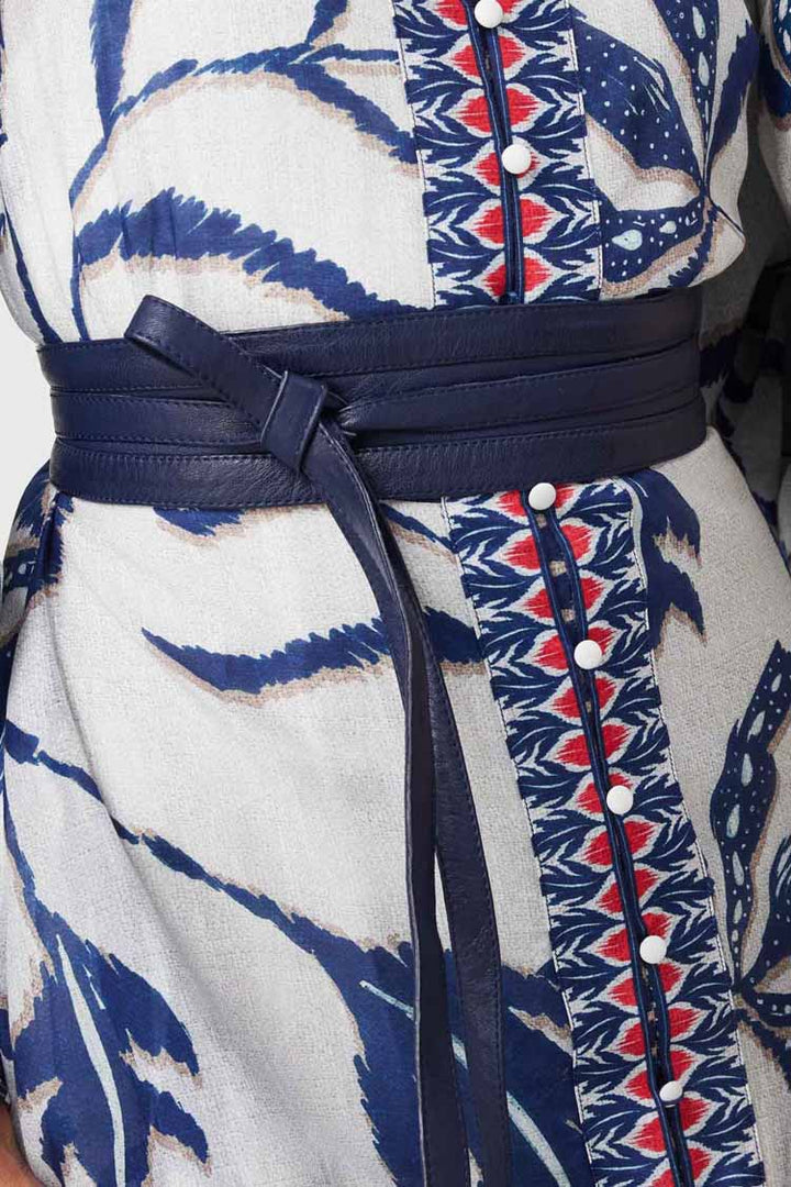 Milton Leather Wrap Belt in Navy