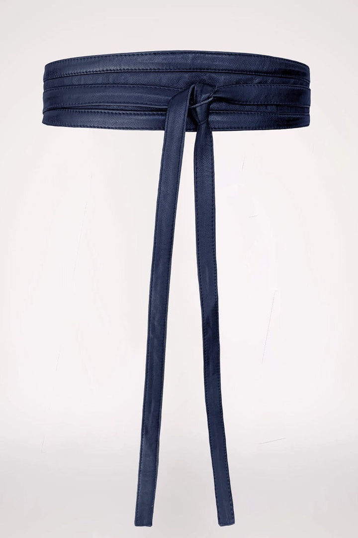 Milton Leather Wrap Belt in Navy