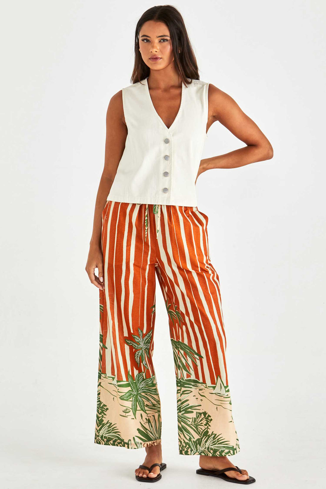 Mina Elasticated Pant in Palm Stripe