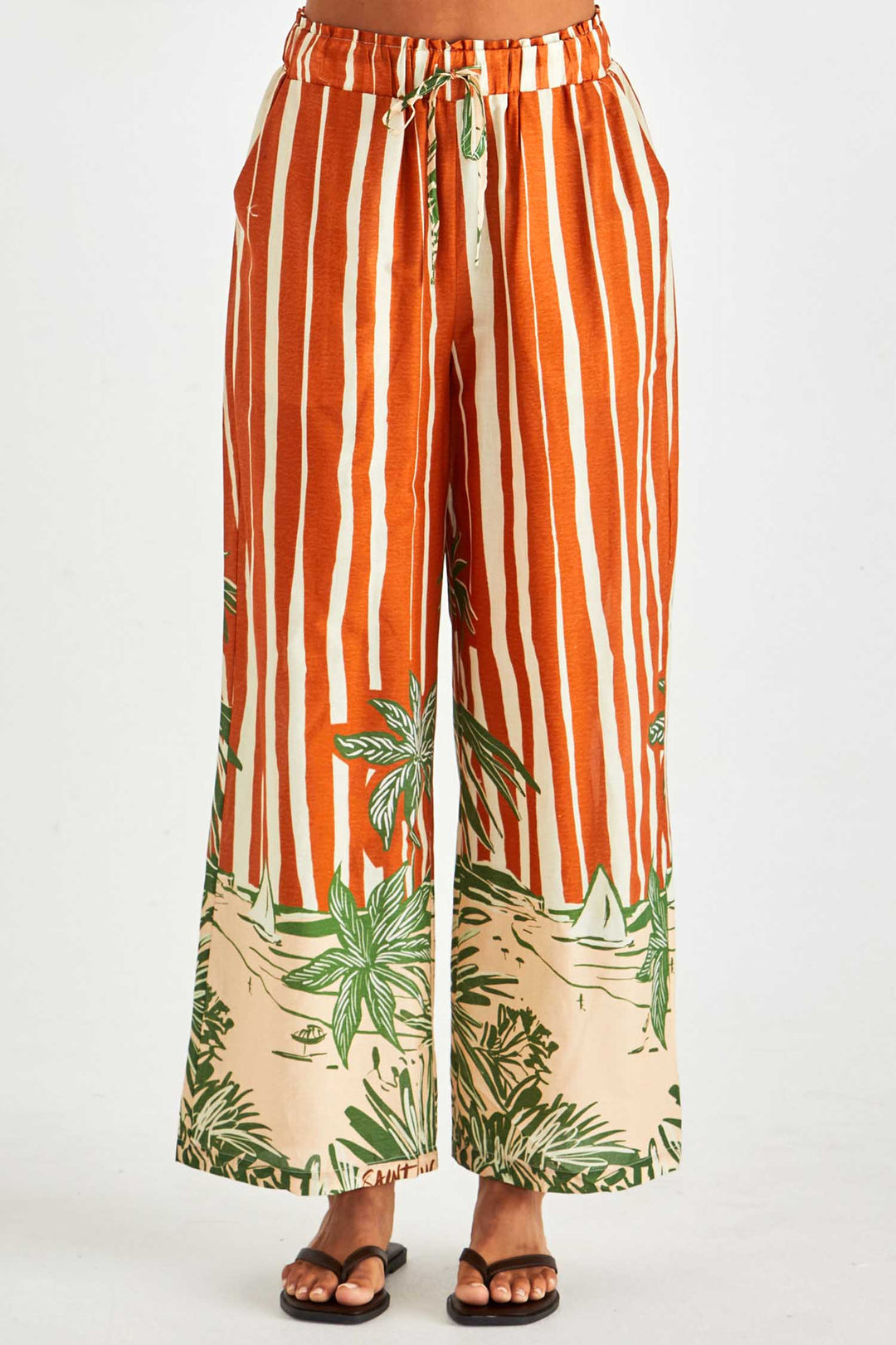 Mina Elasticated Pant in Palm Stripe
