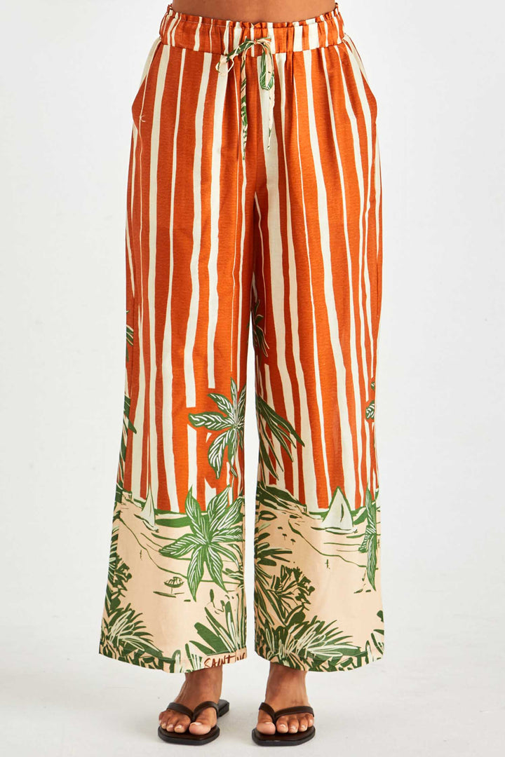 Mina Elasticated Pant in Palm Stripe