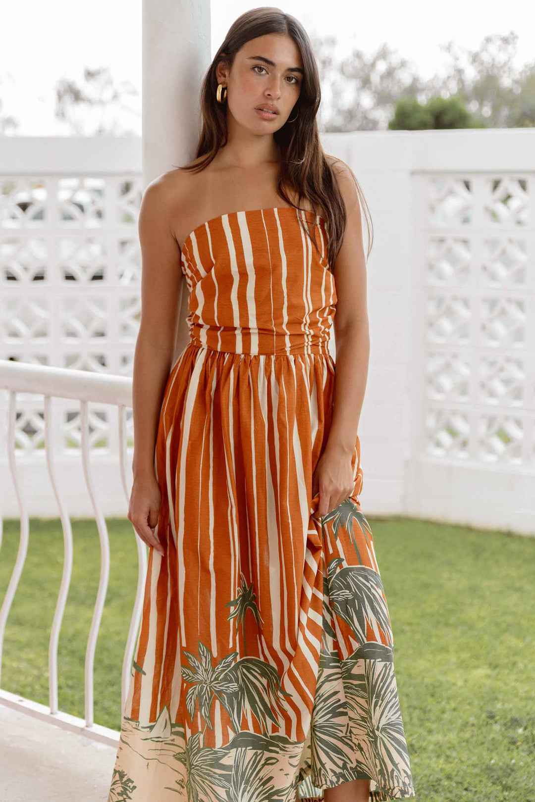 Mina Strapless Dress in Palm Stripe
