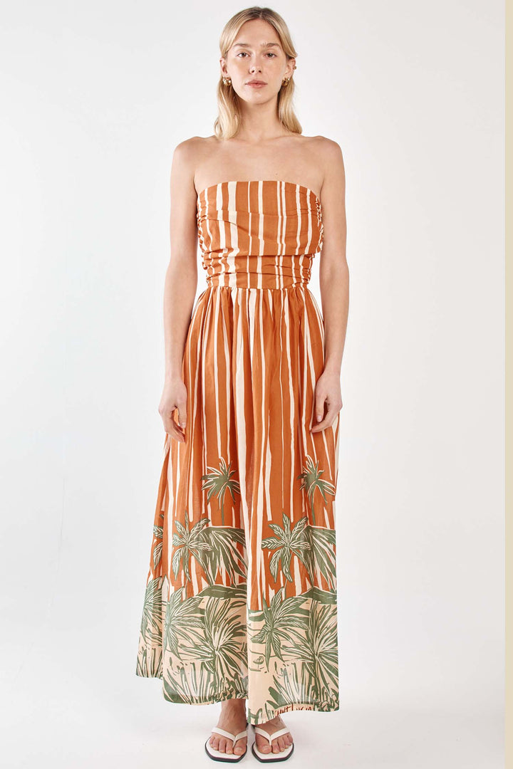 Mina Strapless Dress in Palm Stripe