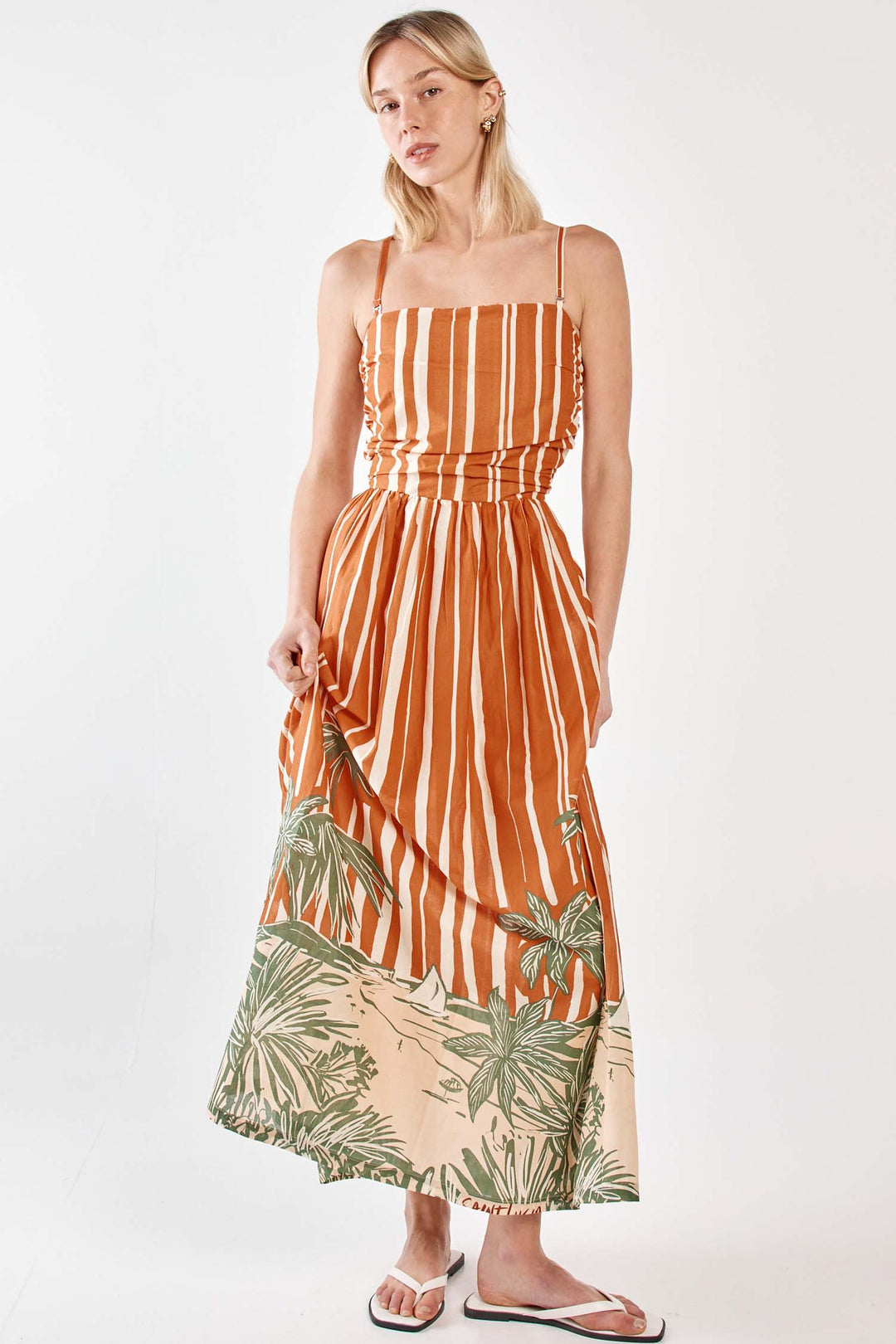 Mina Strapless Dress in Palm Stripe