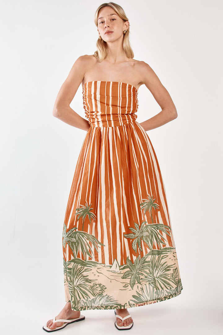 Mina Strapless Dress in Palm Stripe