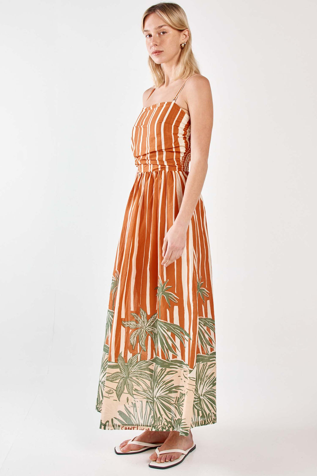 Mina Strapless Dress in Palm Stripe