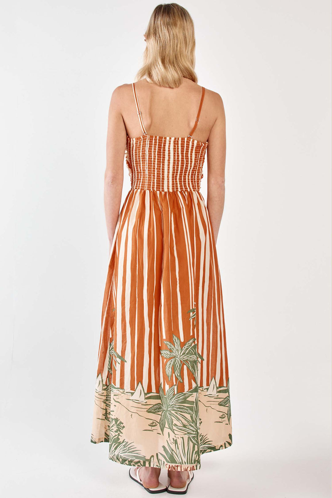 Mina Strapless Dress in Palm Stripe
