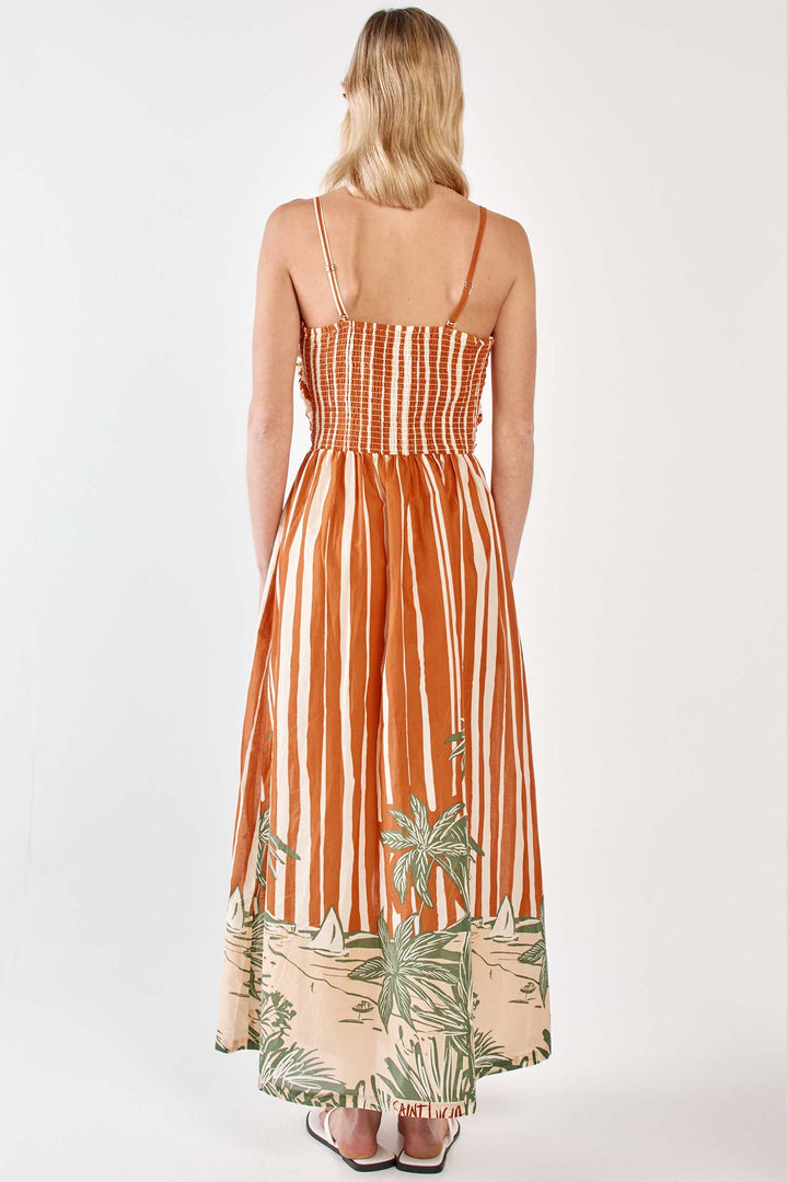 Mina Strapless Dress in Palm Stripe