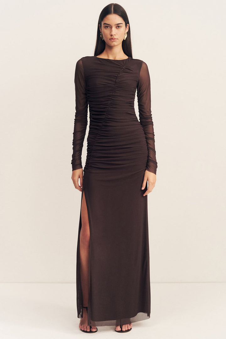 Mira Gathered Maxi Dress in Ganache