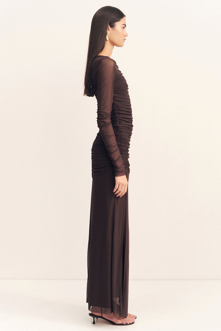 Mira Gathered Maxi Dress in Ganache