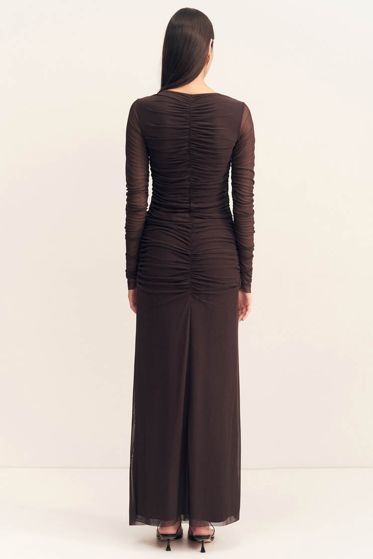 Mira Gathered Maxi Dress in Ganache
