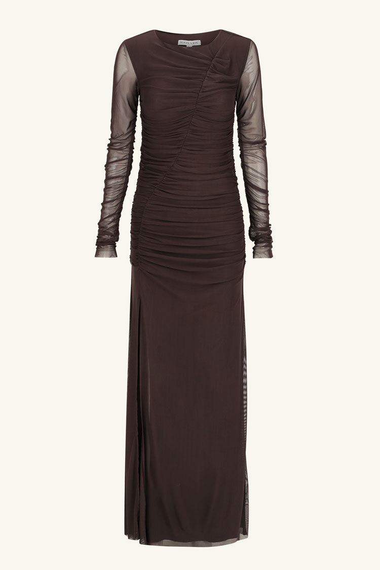 Mira Gathered Maxi Dress in Ganache