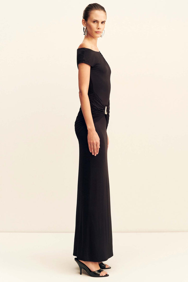 Miro Asymmetrical Gathered Maxi Dress in Black