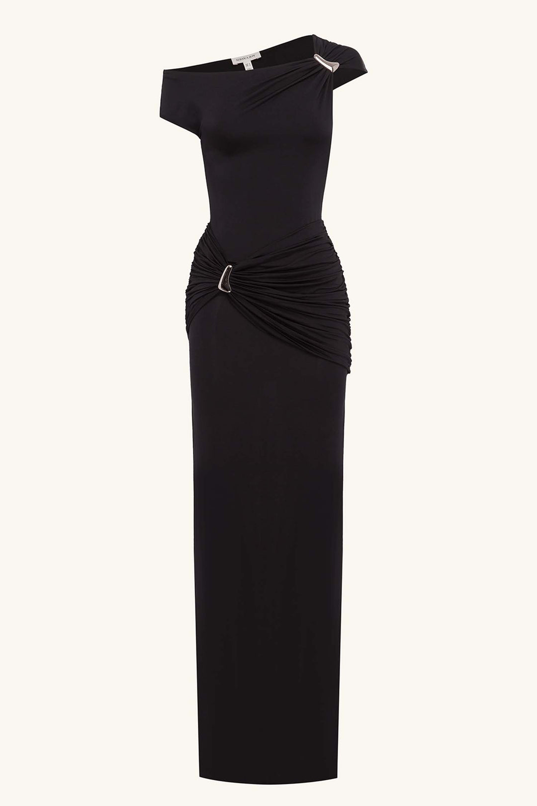Miro Asymmetrical Gathered Maxi Dress in Black
