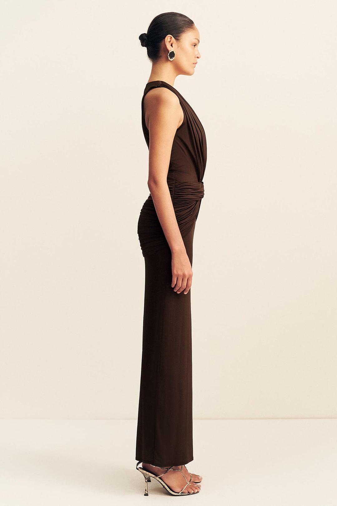 Miro Sleeveless Plunged Maxi Dress in Ristretto