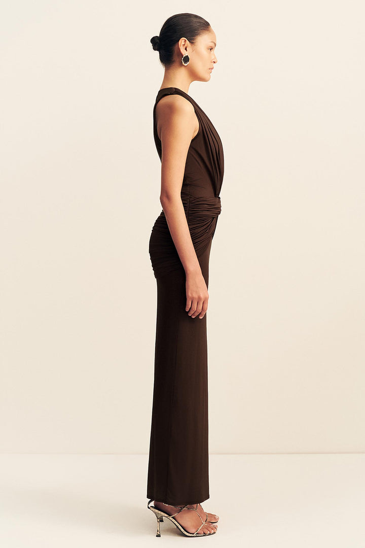 Miro Sleeveless Plunged Maxi Dress in Ristretto