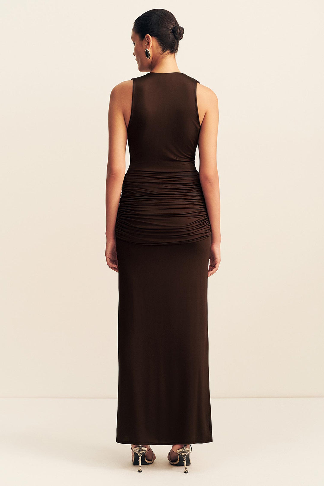 Miro Sleeveless Plunged Maxi Dress in Ristretto