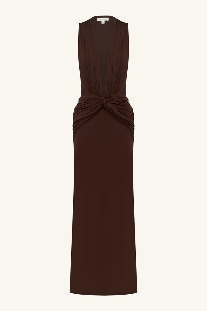 Miro Sleeveless Plunged Maxi Dress in Ristretto