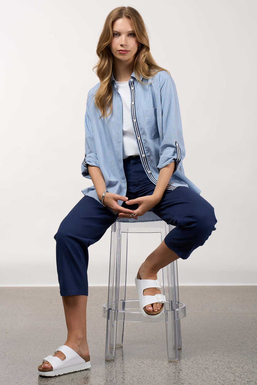 Mixed Media Shirt in Chambray Stripe