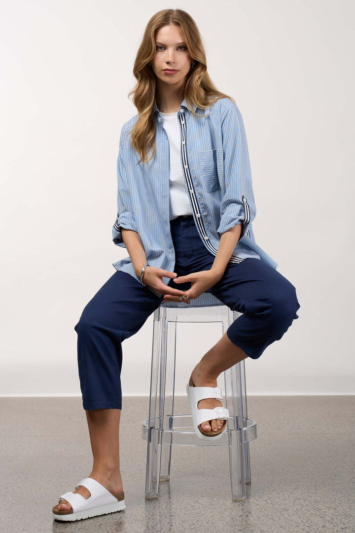 Mixed Media Shirt in Chambray Stripe