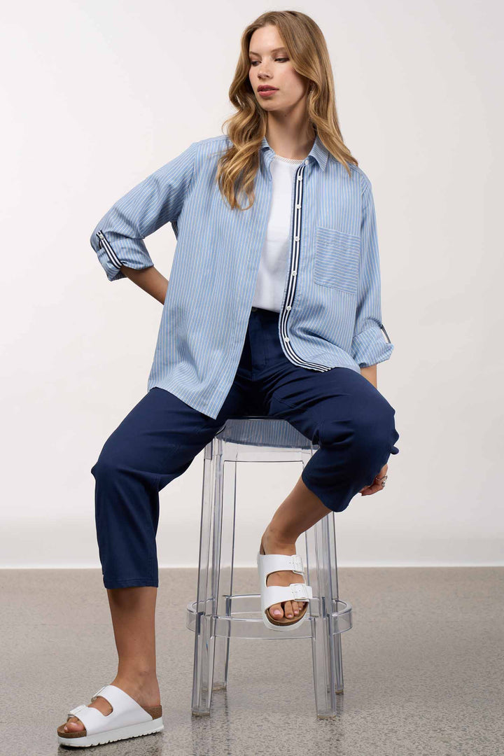 Mixed Media Shirt in Chambray Stripe