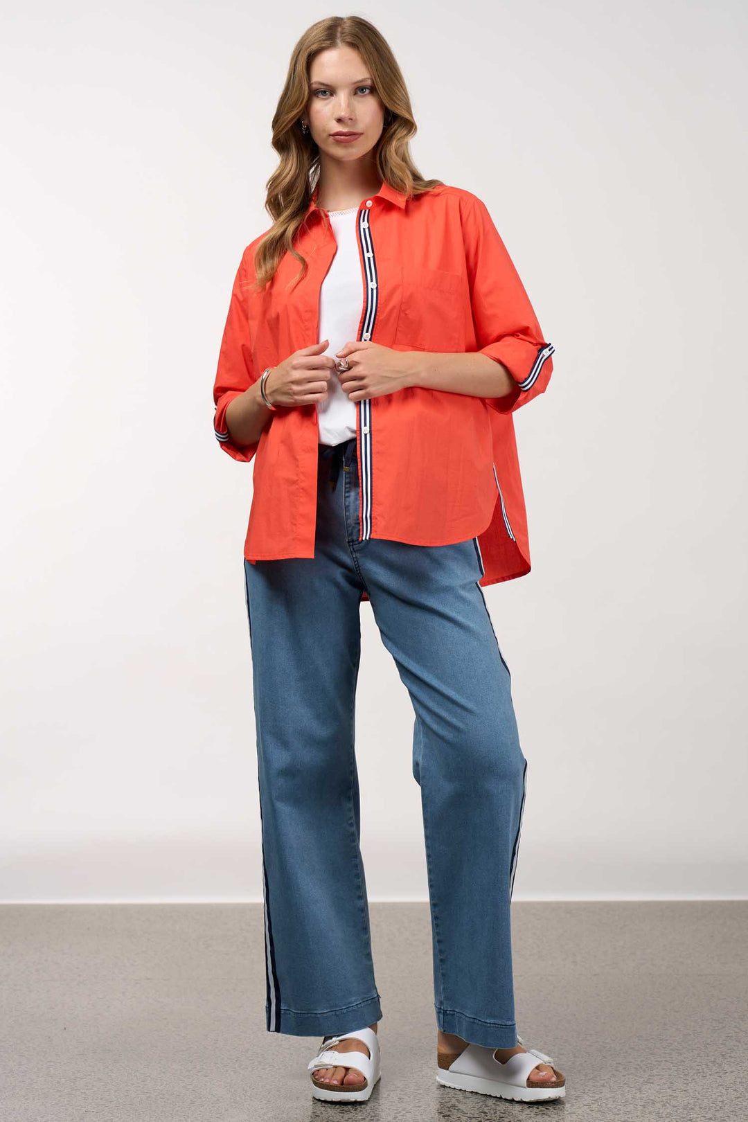 Mixed Media Shirt in Tangerine