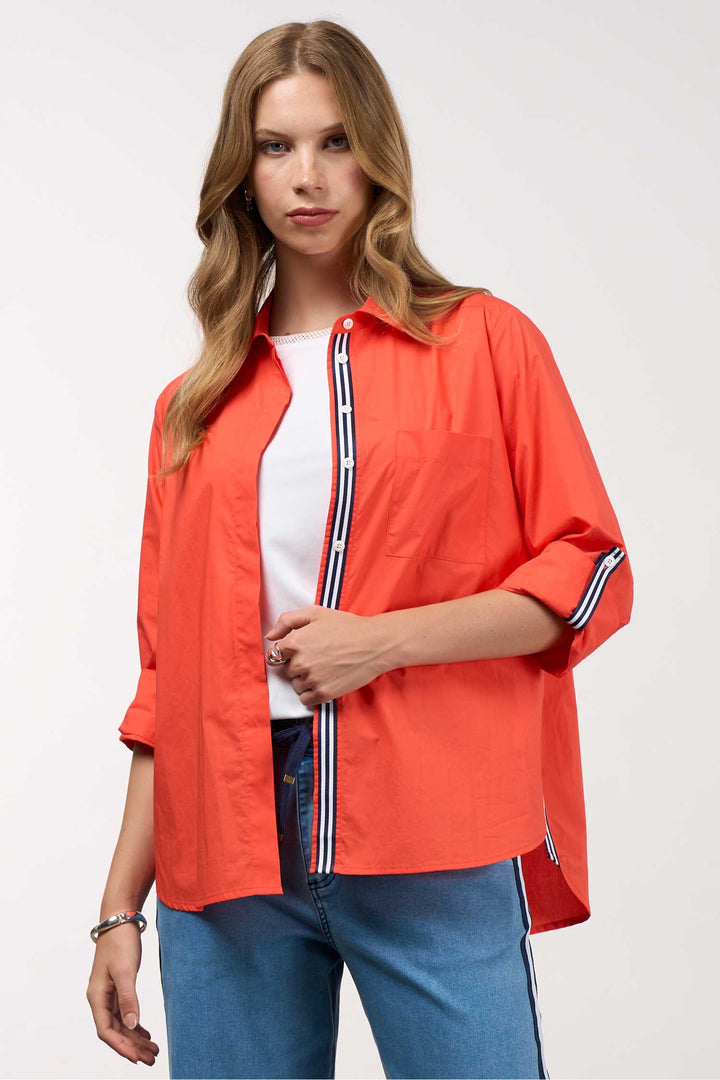 Mixed Media Shirt in Tangerine