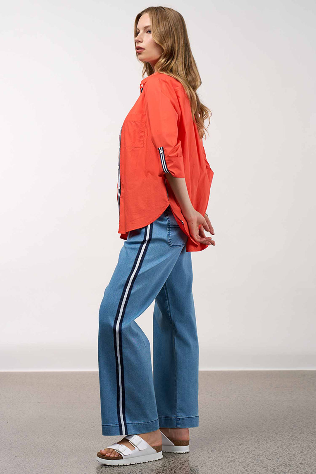 Mixed Media Shirt in Tangerine