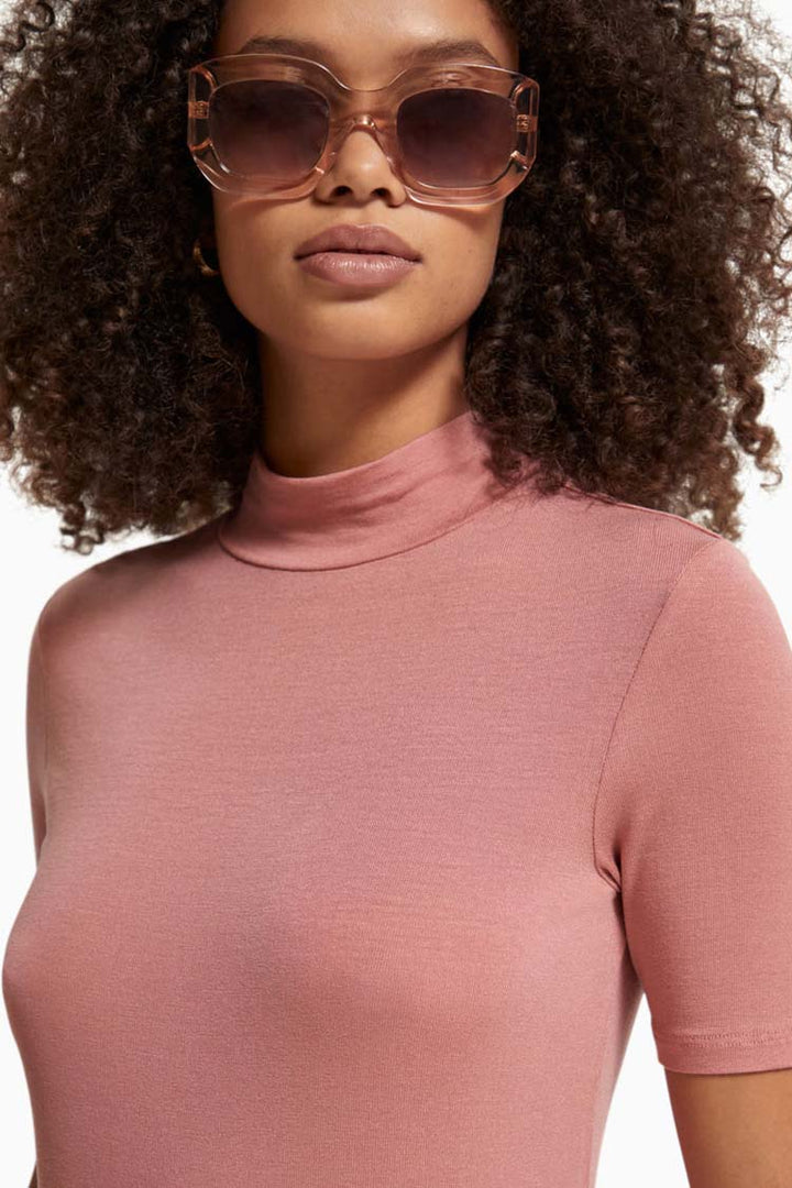 Mock Neck SS T-shirt in Weathered Pink | FINAL SALE