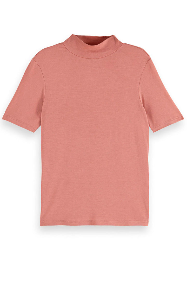 Mock Neck SS T-shirt in Weathered Pink | FINAL SALE