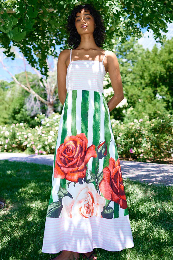 Molly Maxi Dress in Leaf Rose Stripe