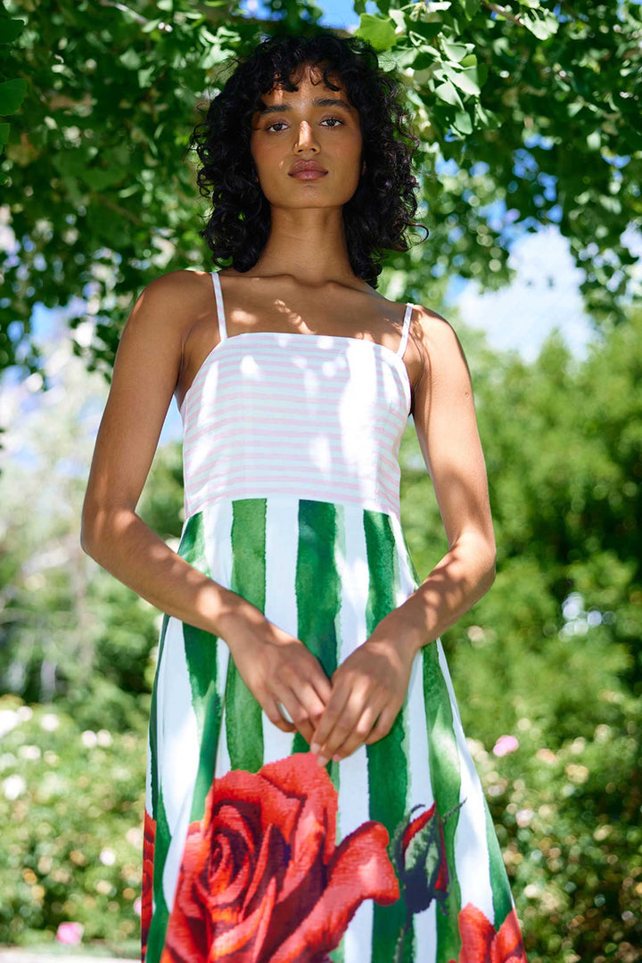 Molly Maxi Dress in Leaf Rose Stripe