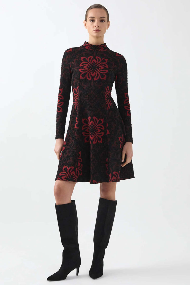 Monica A-Line Dress in Red Black