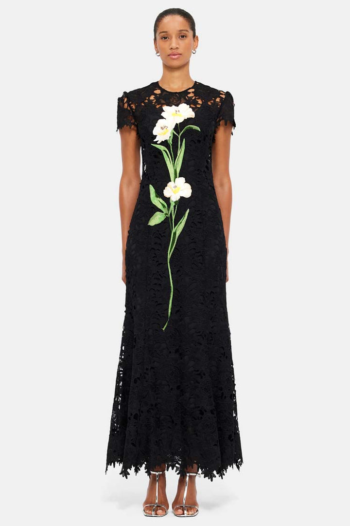 Monique Embroidered Lace Maxi Dress - Ebony