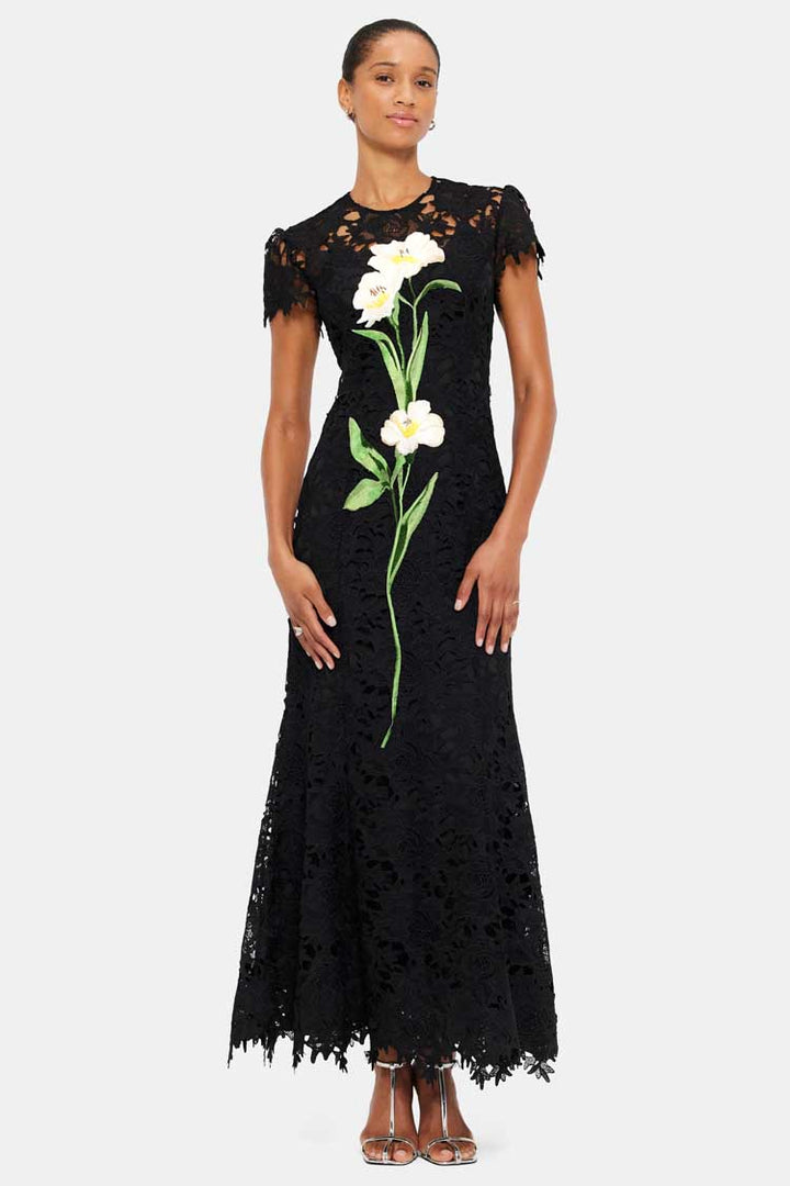 Monique Embroidered Lace Maxi Dress - Ebony
