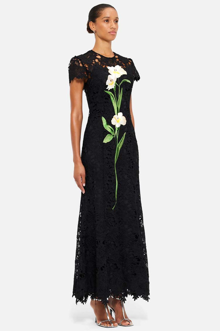 Monique Embroidered Lace Maxi Dress - Ebony
