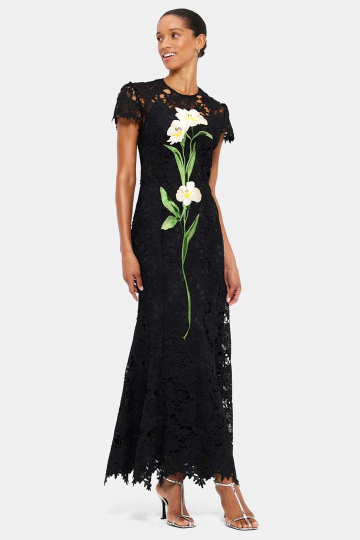 Monique Embroidered Lace Maxi Dress - Ebony