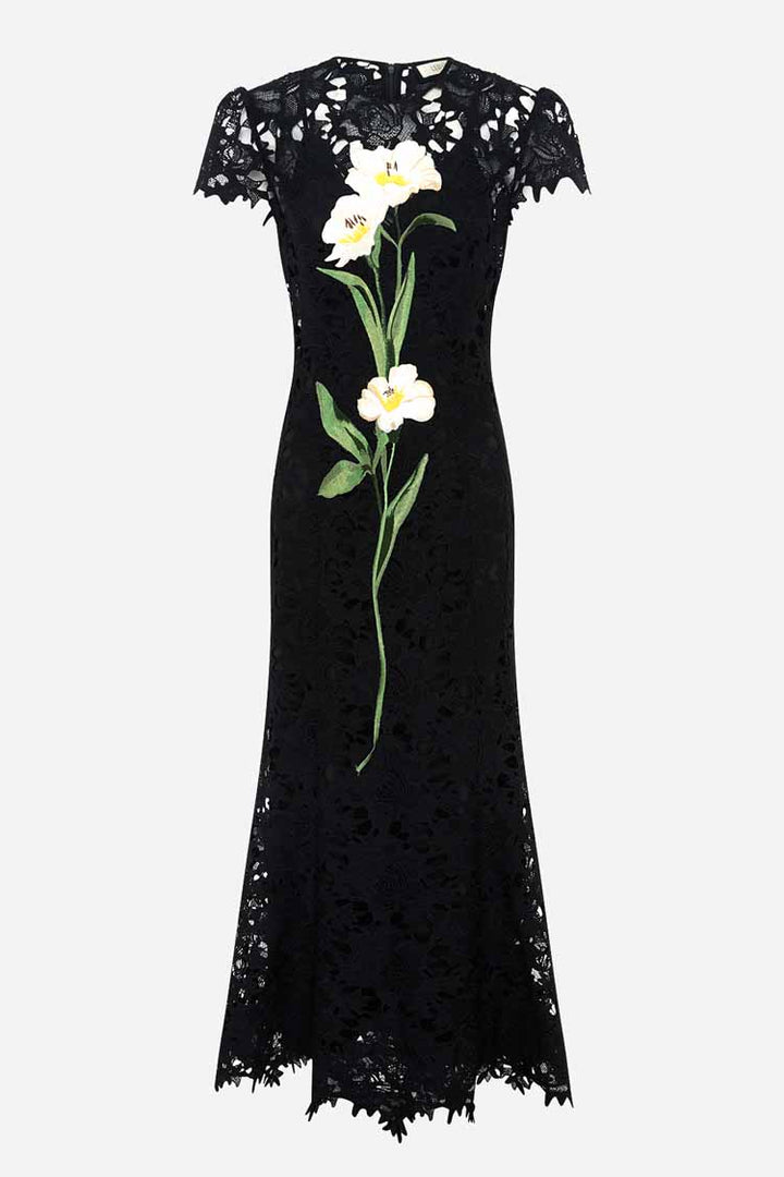 Monique Embroidered Lace Maxi Dress - Ebony