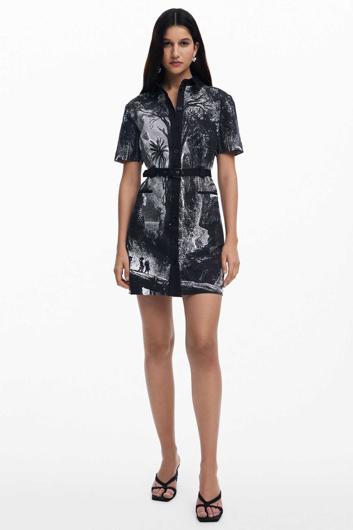 Monochrome Lithograph Print Mini Dress