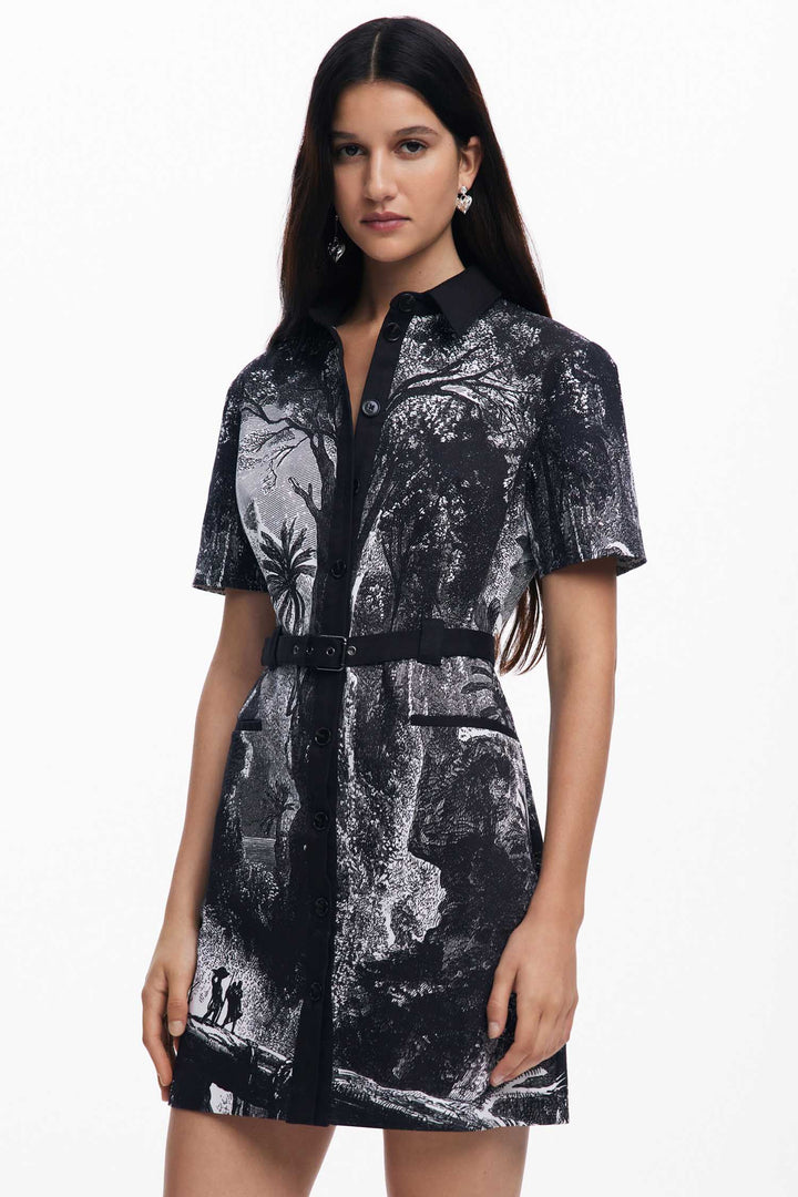 Monochrome Lithograph Print Mini Dress
