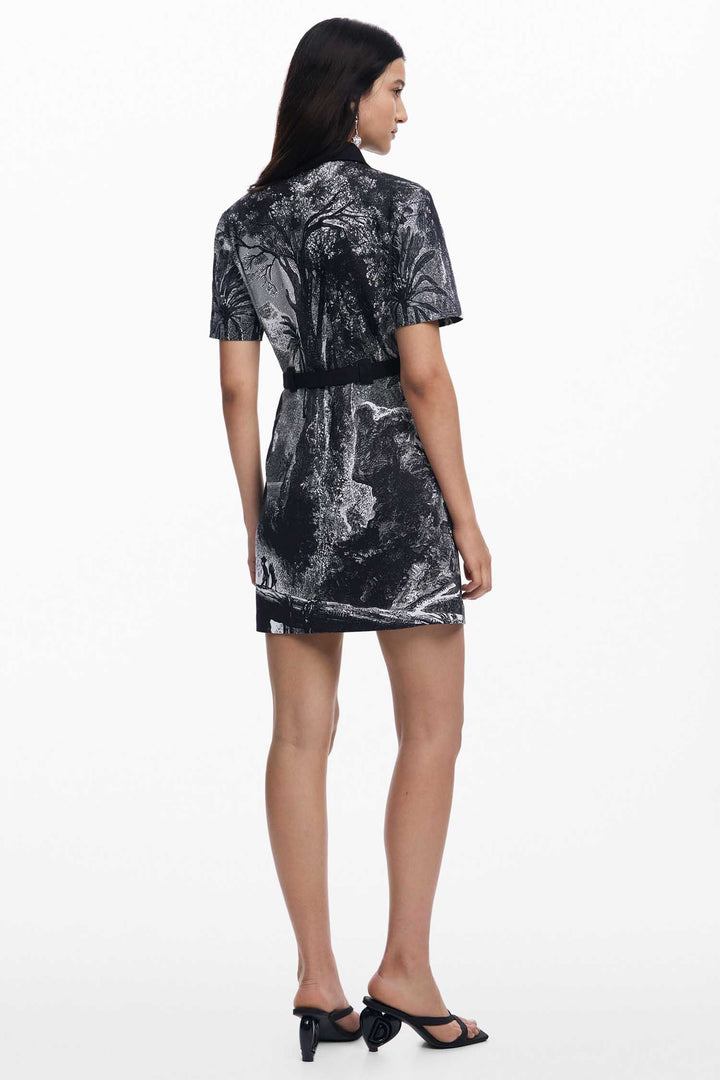 Monochrome Lithograph Print Mini Dress
