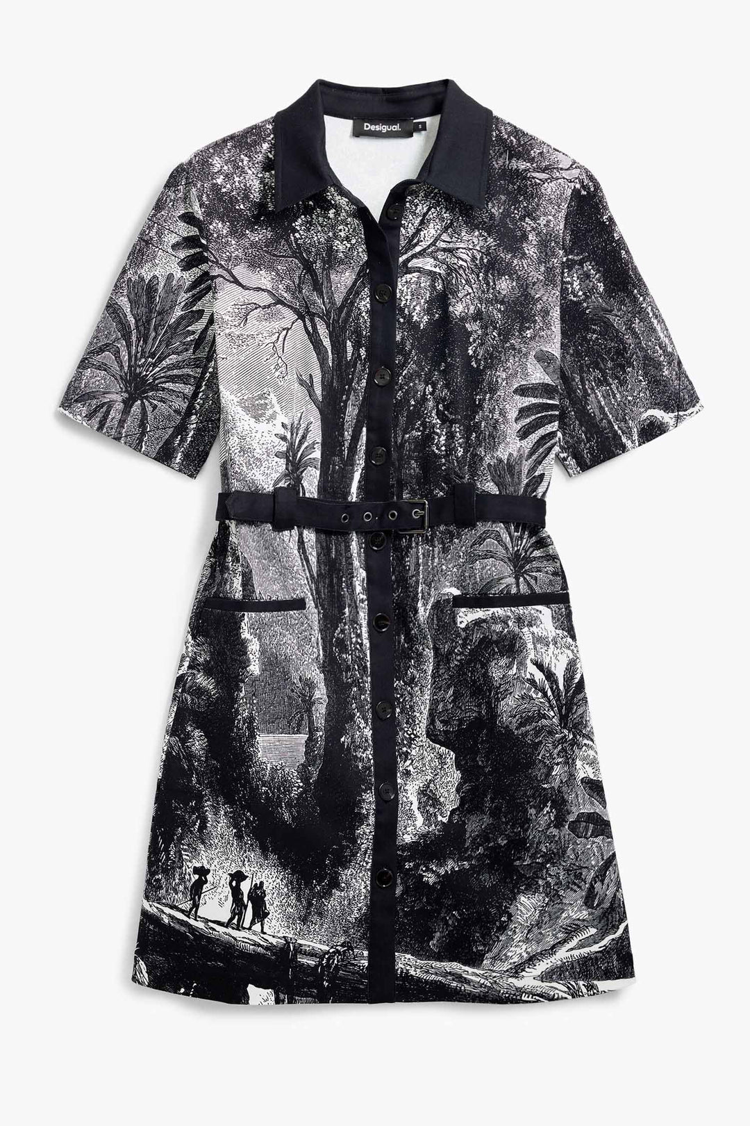 Monochrome Lithograph Print Mini Dress