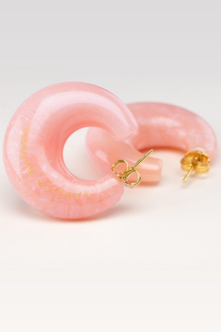 Moon Earring in Neon Pink Marble