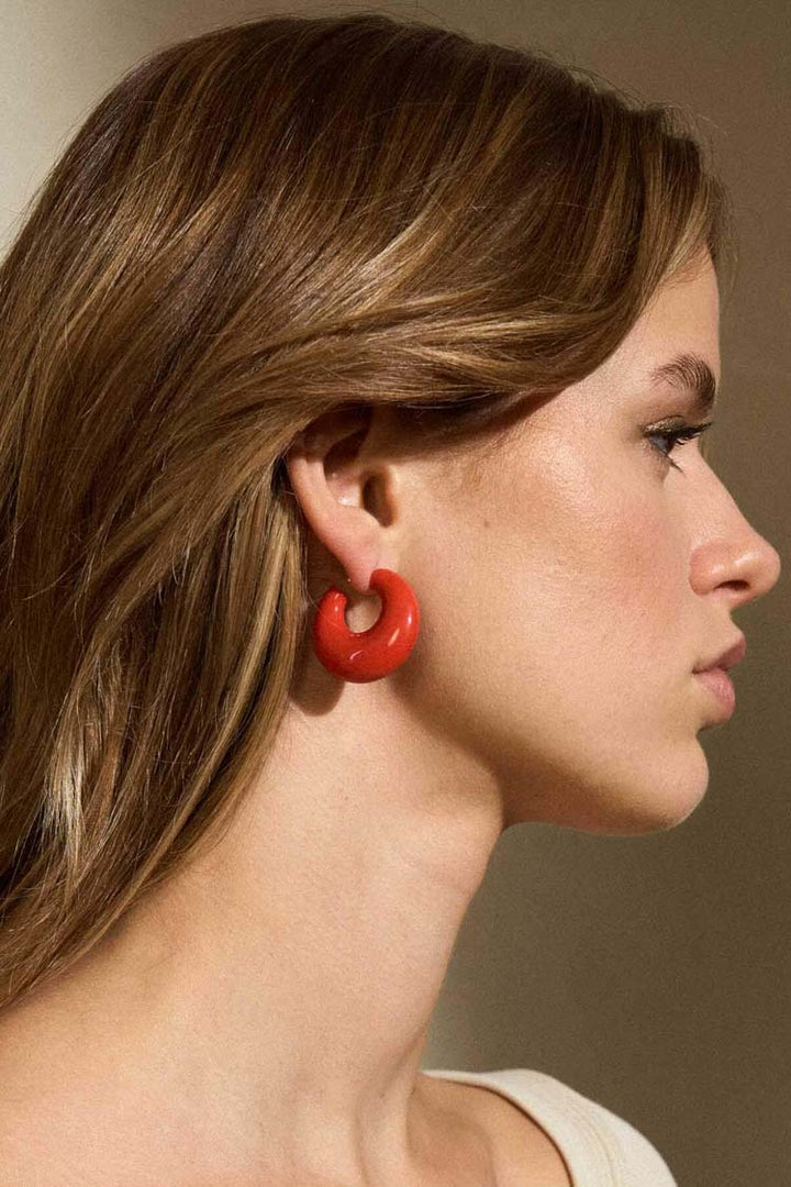 Moon Earring in Coral