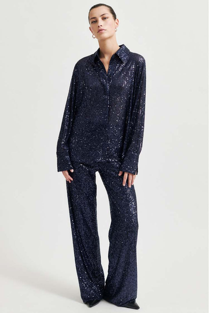 Moonshine Slim Fit Sequin Shirt in Night Sky