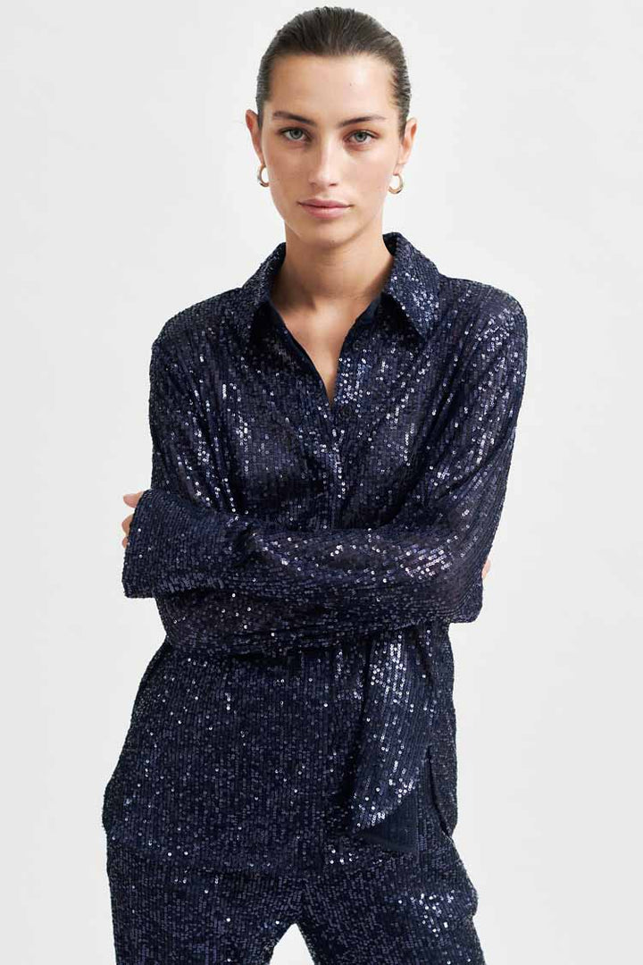 Moonshine Slim Fit Sequin Shirt in Night Sky