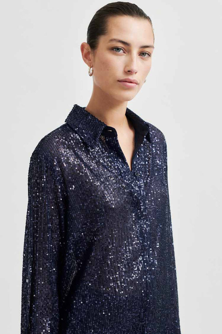 Moonshine Slim Fit Sequin Shirt in Night Sky